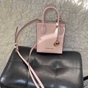 Michael Kors Blush Pink Mini Leather Crossbody Tote with Gold Charm